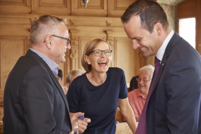Ständerat Damian Müller mit Stadträtin Heidi Schilliger und Stadtrat Bruno Bucher, links