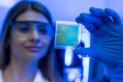 Eine Probe mit einem Farbstoff produziert aus Algen wird hochgehalten.  Copyright: TH Lübeck