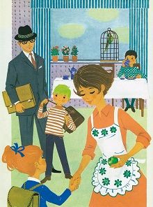 Schulbuch-Illustration aus der „Hagemann-Fibel“ von Bernhard Schreiber aus dem Jahre 1970 (Bilder von Werner Moritz/Anke Möhring)