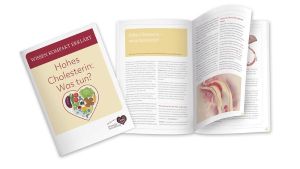 Kompaktes Wissen rund um hohes Cholesterin: der kostenfreie Herzstiftungs-Ratgeber "Hohes Cholesterin: Was tun?" Deutsche Herzstiftung e. V.