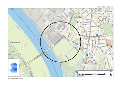Plan 500 Meter Umgebung Bombenfund Duisburg Hochfeld