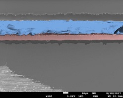 REM-Querschnittsaufnahme einer im IWS-Schmelzverfahren hergestellten Lithium-Anode.  © Fraunhofer IWS Dresden