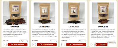 ●	Innereien (Herz, Lunge, Leber) – können einmal pro Woche gegeben werden.