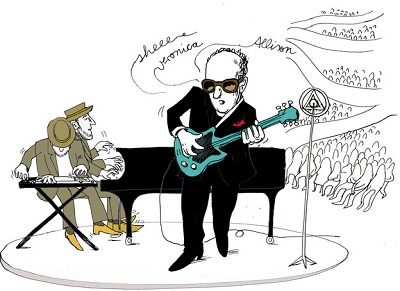 Sie geben alles  Steve Nieve und Elvis Costello Illustration Imke Staats