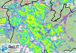 Daten zu Verkehrsströmen aus dem Rhein-Main-Gebiet werden für das Forschungsprojekt ASIMOW genutzt: Heatmap zu Pkw-Fahrtenden in der Stadt Hanau auf Basis von etwa 100.000 Fahrten, aus dem ReLUT-Projekt ClusterMobil.  ReLUT, Frankfurt UAS