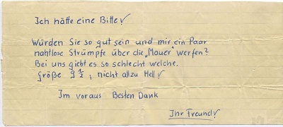 Kassiber eines DDR-Grenzpolizisten  Stiftung Berliner Mauer, Schenkung von Christa Arndt