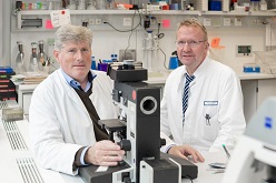 Prof. Schiffer (r.) und Prof. Wiesener haben das Erlanger Forschungskolleg mit dem Fokus auf seltenen Nierenerkrankungen gemeinsam entwickelt und eingereicht.  Foto: Michael Rabenstein/Uni-Klinikum Erlangen