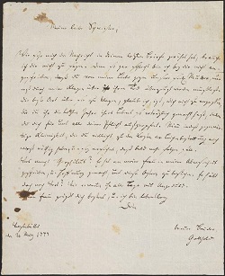 Lessing schreibt am 20. März 1777 an seine Schwester  HAB