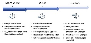 Mögliche Maßnahmen und resultierende Folgen im Falle eines Importstopps von russischem Erdgas für unterschiedliche Zeithorizonte.  Forschungszentrum Jülich