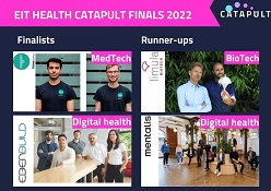 Beim „EIT Health Catapult“ Finale erhalten vier Start-ups aus Deutschland und der Schweiz die Möglichkeit, ihre Ideen vorzustellen. Darunter die Podiumsfinalisten ThinkSono und Ebenbuild und die Zweitplatzierten (Runner-ups) Limula und mentalis.  EIT Health Regional Innovation Hub Germany-Switzerland
