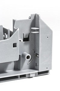 Detailansicht des Lagerdom am Basisträger der Geschirrspülmaschine, er wird im Alltag durch Öffnen und Schließen der Türe bis zu 100.000-mal zyklisch beansprucht.  Ursula Raapke  Fraunhofer LBF