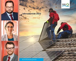 Auf der DBU-Jahrespressekonferenz forderten (von oben) DBU-Generalsekretär Alexander Bonde, Dr. Katrin Anneser sowie der Leiter der Abteilung Umwelttechnik, Felix Gruber, neben dem Ausbau erneuerbarer Energien die Sektorenkopplung voranzubringen.  Deutsche Bundesstiftung Umwelt