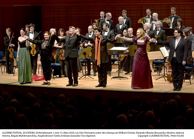 LUCERNE FESTIVAL ZU OSTERN. Sinfoniekonzert 1 vom 15. März 2016. Les Arts Florissants unter der Leitung von William Christie. Rolando Villazón Alessandro, Martina Janková Aminta, Regula Mühlemann Elisa, Angela Brower Tamiri, Emiliano Gonzalez Toro Agenore. Copyright: LUCERNE FESTIVAL / Peter Fischli  LUCERNE FESTIVAL ZU OSTERN. Sinfoniekonzert 1 vom 15. März 2016. Les Arts Florissants unter der Leitung von William Christie. Rolando Villazón Alessandro, Martina Janková Aminta, Regula Mühlemann Elisa, Angela Brower Tamiri, Emiliano Gonzalez Toro Agenore. Copyright: LUCERNE FESTIVAL / Peter Fischli