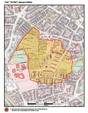 Karte mit dem Evakuierungsradius