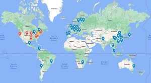 Standorte der weltweit 69 Standard-Referenz-Photometer  NIST