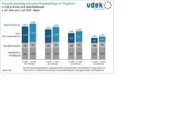 Die Grafik des Verbandes der Ersatzkassen zeigt den Preisanstieg im Vergleich zum Vorjahr. Zudem wird deutlich, aus welchen Kosten sich die Monatsbeiträge für einen Platz im Pflegeheim zusammensetzen Copyright: Verband der Ersatzkassen