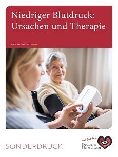Der Experten-Ratgeber der Deutschen Herzstiftung zum Niedrigen Blutdruck, den Ursachen und Therapien  Cover: S. Schaffer  Coverfoto: AdobeStock
