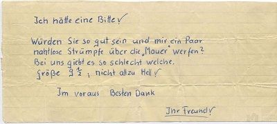 Kassiber eines DDR-Grenzpolizisten  Stiftung Berliner Mauer, Schenkung von Christa Arndt