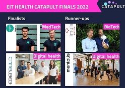 Beim „EIT Health Catapult“ Finale erhalten vier Start-ups aus Deutschland und der Schweiz die Möglichkeit, ihre Ideen vorzustellen. Darunter die Podiumsfinalisten ThinkSono und Ebenbuild und die Zweitplatzierten (Runner-ups) Limula und mentalis.  EIT Health Regional Innovation Hub Germany-Switzerland