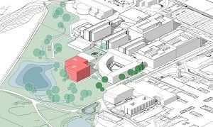 Die grobe Planungsskizze zeigt die mögliche Lage des geplanten Forschungsgebäudes auf dem Lübecker Campus.  GMSH