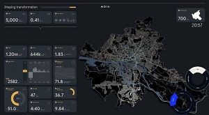 Die Simulation bildet die Mobilität der Hamburger Bevölkerung sowie aller Besucherinnen und Besucher im Wochenverlauf ab. (ausführliche Bidlunterschrift am Ende des Textes; Abb.: MOIA Simulation)  MOIA Simulation